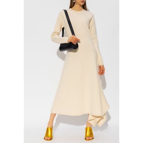 Jil Sander Dresses & Skirts - Jil Sander Womens Asymmetric-Hem Merino Wool Midi Sweater Dress Natural Sz 4